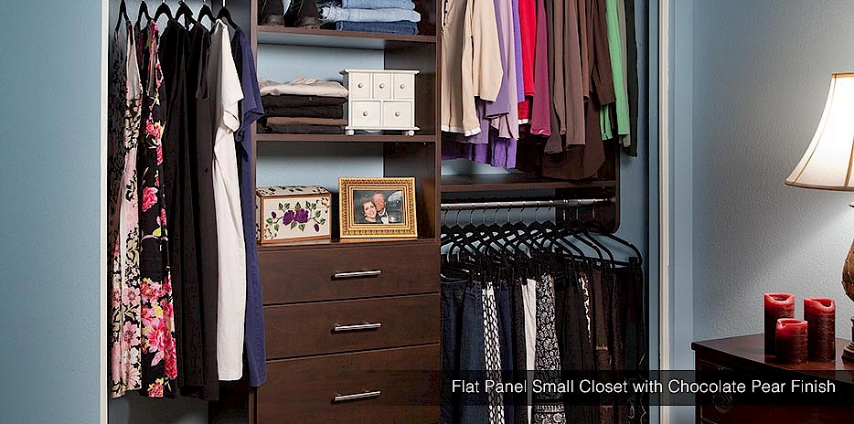 For a classic look composed with modern style, our dark chocolate pear finish is perfect for any small closet.