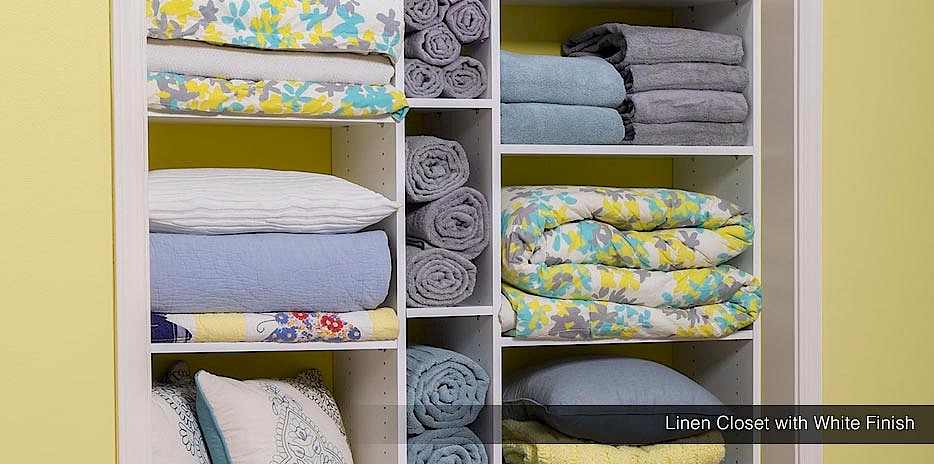 This open linen closet has adjustable shelves that can hold fresh linens, towels and blankets as well as cleaning supplies!