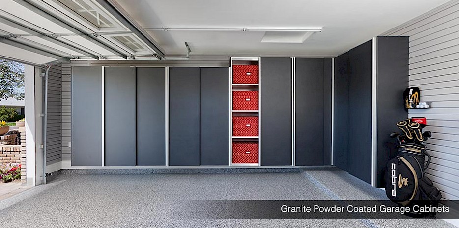 These granite powder coated cabinets make a bold statement in style and functionality.