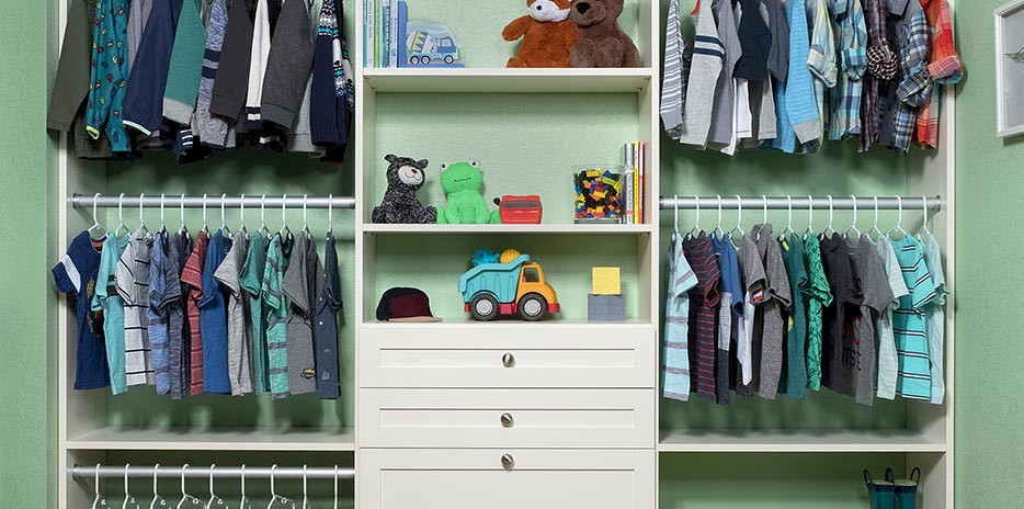 Custom Kids Closet with Antique White Finish